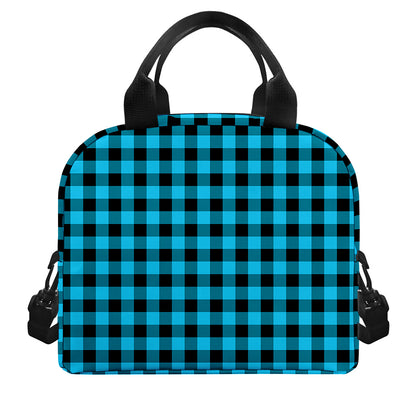 Turquoise And Black Check Pattern Print Insulated Lunch Bag