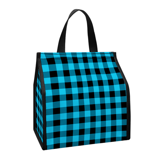 Turquoise And Black Check Pattern Print Insulated Lunch Tote