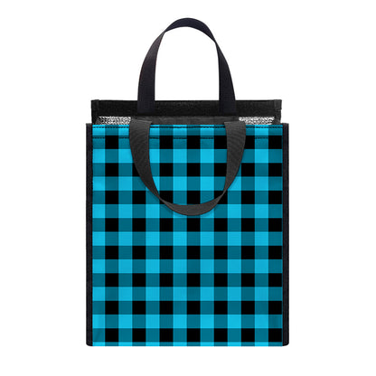 Turquoise And Black Check Pattern Print Insulated Lunch Tote