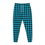Turquoise And Black Check Pattern Print Jogger Pants