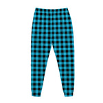 Turquoise And Black Check Pattern Print Jogger Pants
