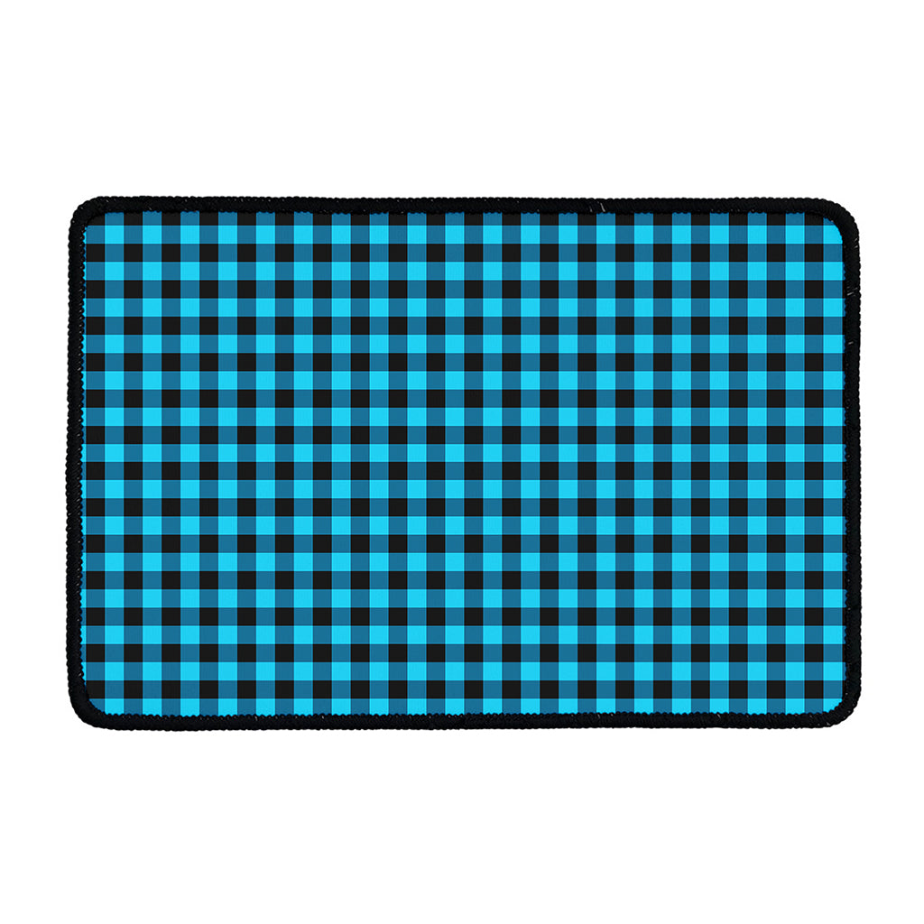 Turquoise And Black Check Pattern Print Kitchen Mat