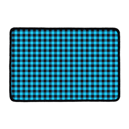Turquoise And Black Check Pattern Print Kitchen Mat