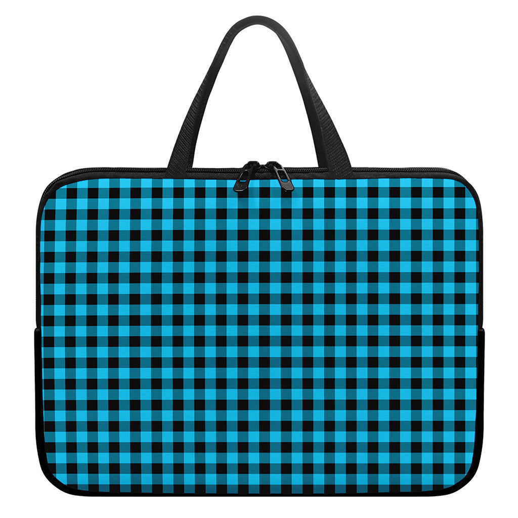 Turquoise And Black Check Pattern Print Laptop Sleeve With Handle