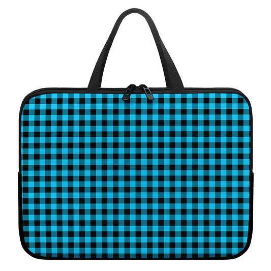 Turquoise And Black Check Pattern Print Laptop Sleeve With Handle