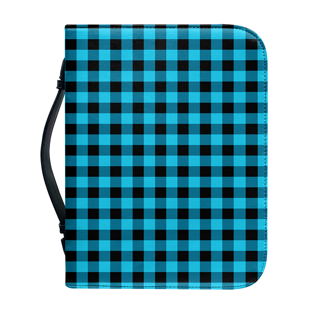 Turquoise And Black Check Pattern Print Leather Bible Cover