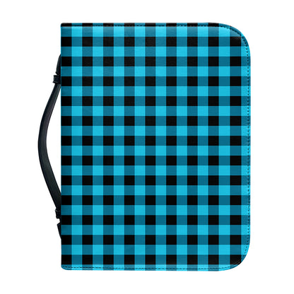 Turquoise And Black Check Pattern Print Leather Bible Cover