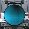 Turquoise And Black Check Pattern Print Leather Spare Tire Cover