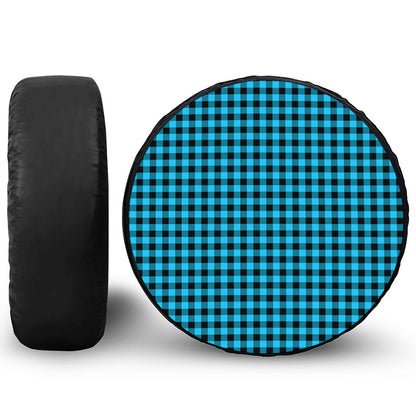 Turquoise And Black Check Pattern Print Leather Spare Tire Cover