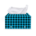 Turquoise And Black Check Pattern Print Leather Tissue Box Cover