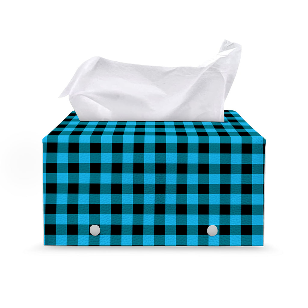Turquoise And Black Check Pattern Print Leather Tissue Box Cover