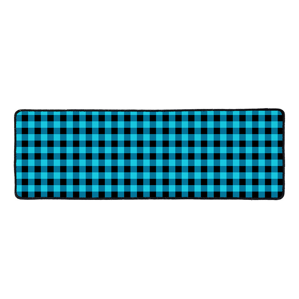 Turquoise And Black Check Pattern Print Long Kitchen Mat