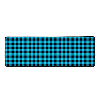 Turquoise And Black Check Pattern Print Long Kitchen Mat