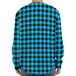 Turquoise And Black Check Pattern Print Long Sleeve Baseball Jersey