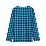 Turquoise And Black Check Pattern Print Long Sleeve Short Coat