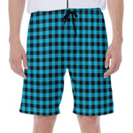 Turquoise And Black Check Pattern Print Men's Beach Shorts