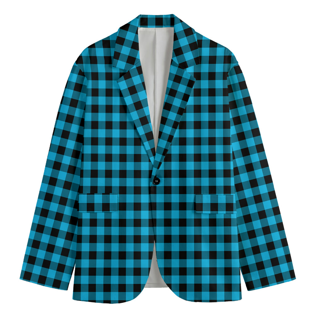 Turquoise And Black Check Pattern Print Men's Blazer
