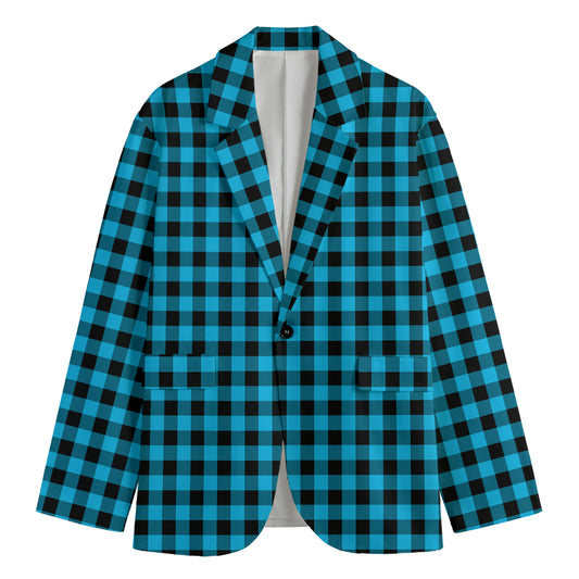 Turquoise And Black Check Pattern Print Men's Blazer