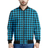 Turquoise And Black Check Pattern Print Men's Bomber Jacket