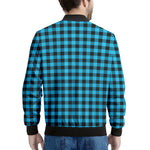 Turquoise And Black Check Pattern Print Men's Bomber Jacket