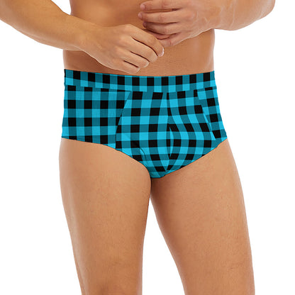 Turquoise And Black Check Pattern Print Men's Briefs