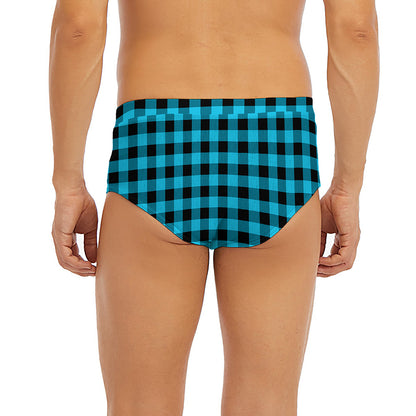 Turquoise And Black Check Pattern Print Men's Briefs