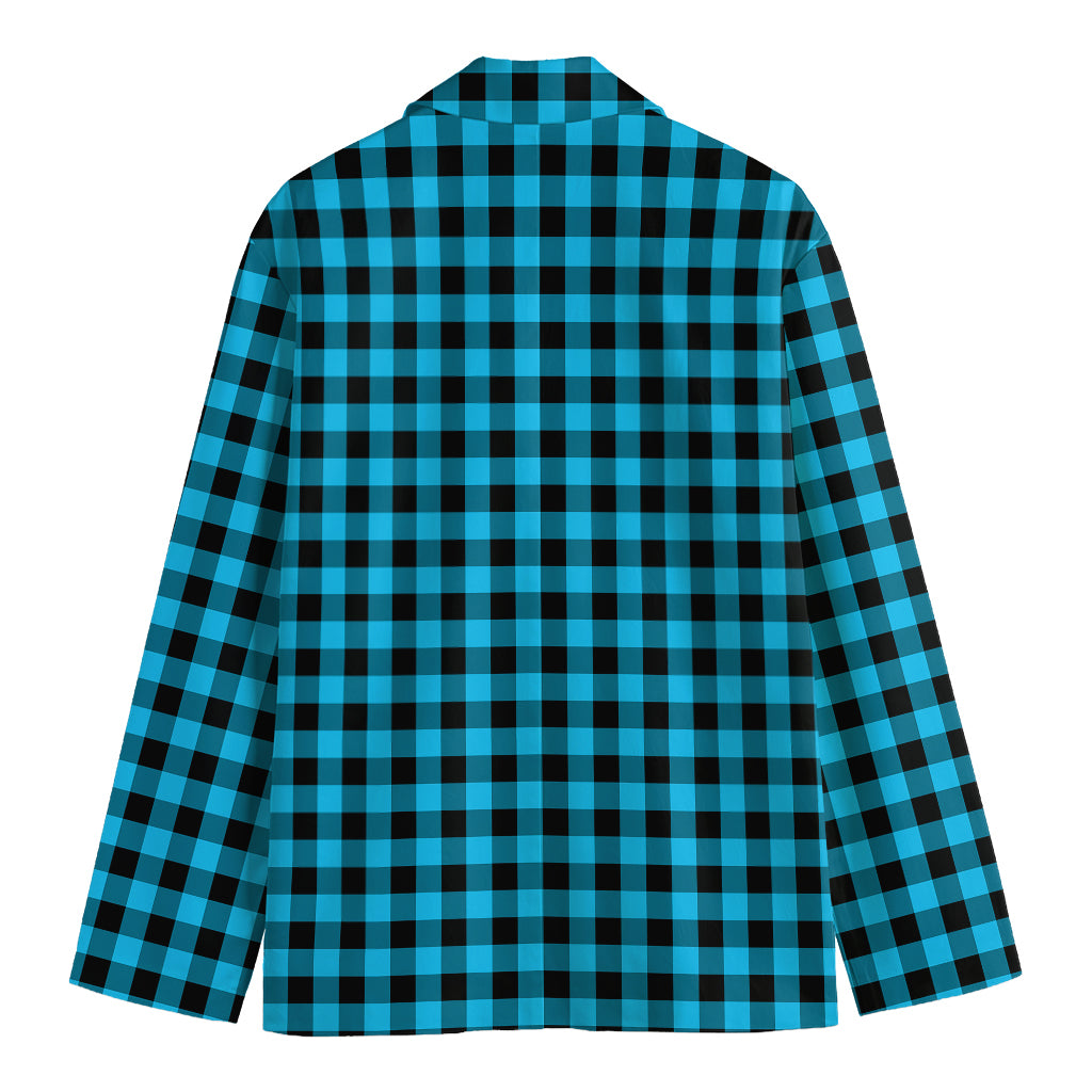 Turquoise And Black Check Pattern Print Men's Cotton Blazer