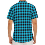 Turquoise And Black Check Pattern Print Men's Deep V-Neck Shirt