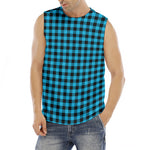 Turquoise And Black Check Pattern Print Men's Fitness Tank Top