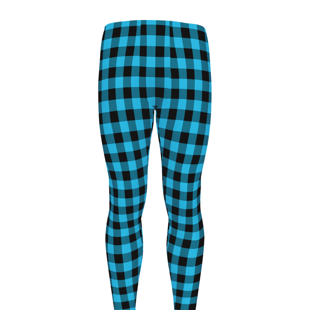 Turquoise And Black Check Pattern Print Men's leggings