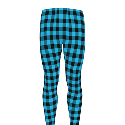 Turquoise And Black Check Pattern Print Men's leggings