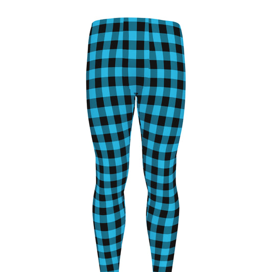 Turquoise And Black Check Pattern Print Men's leggings