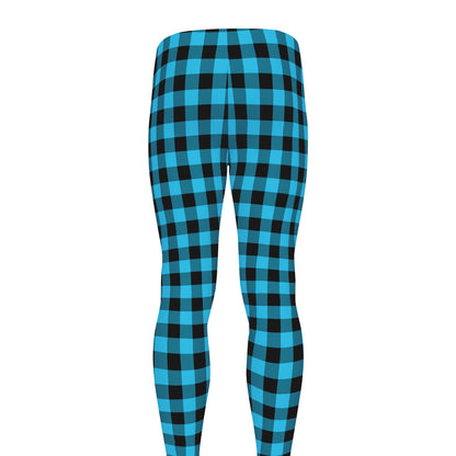 Turquoise And Black Check Pattern Print Men's leggings
