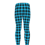Turquoise And Black Check Pattern Print Men's leggings