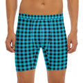 Turquoise And Black Check Pattern Print Men's Long Boxer Briefs