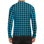 Turquoise And Black Check Pattern Print Men's Long Sleeve Rash Guard