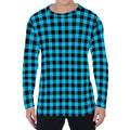 Turquoise And Black Check Pattern Print Men's Long Sleeve T-Shirt