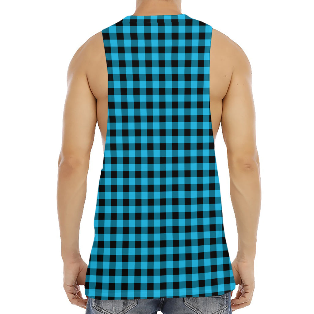 Turquoise And Black Check Pattern Print Men's Muscle Tank Top