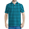 Turquoise And Black Check Pattern Print Men's Polo Shirt