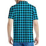 Turquoise And Black Check Pattern Print Men's Polo Shirt