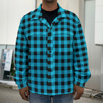 Turquoise And Black Check Pattern Print Men's Shirt Jacket