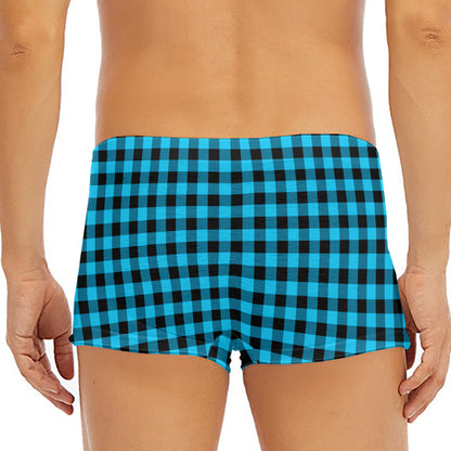 Turquoise And Black Check Pattern Print Men's Short Boxer Briefs