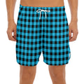 Turquoise And Black Check Pattern Print Men's Split Running Shorts