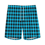 Turquoise And Black Check Pattern Print Men's Sports Shorts