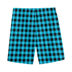 Turquoise And Black Check Pattern Print Men's Sports Shorts