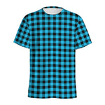 Turquoise And Black Check Pattern Print Men's Sports T-Shirt