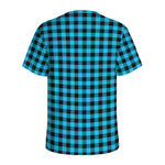 Turquoise And Black Check Pattern Print Men's Sports T-Shirt