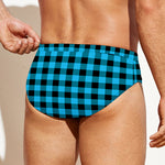 Turquoise And Black Check Pattern Print Men's Swim Briefs
