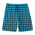 Turquoise And Black Check Pattern Print Men's Swim Trunks