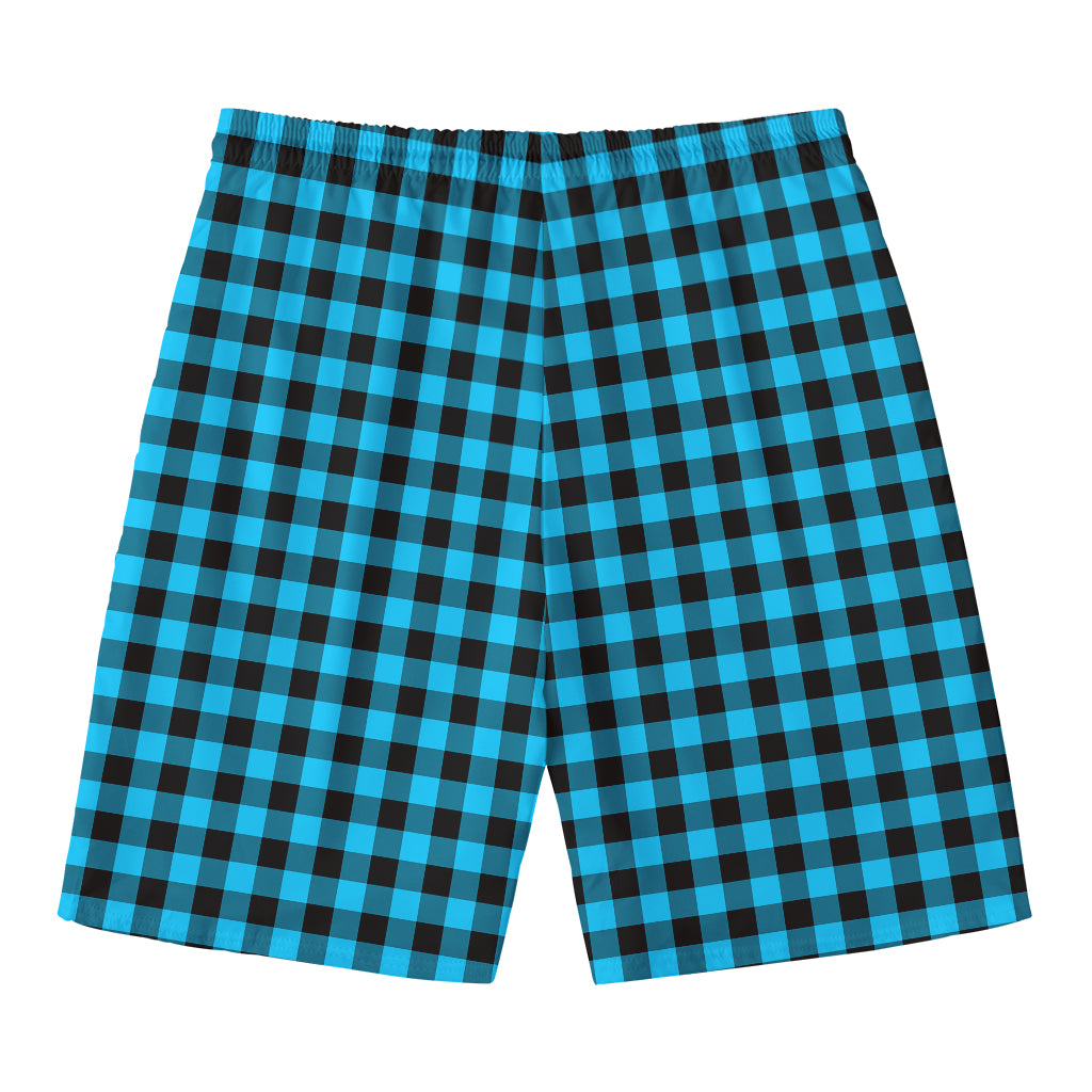 Turquoise And Black Check Pattern Print Men's Swim Trunks